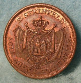 1863 Civil War Store Card Token S Steinfeld French Cognac Bitters Ny Unc