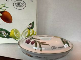 Apilco Elysian Garden Porcelain Oval Covered Entree Dish Lid 1 Quart Box France