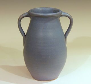 Pottery Arts & Crafts Vase Vintage Norwalk Zanesville Matt Blue Hand Turned 9 "
