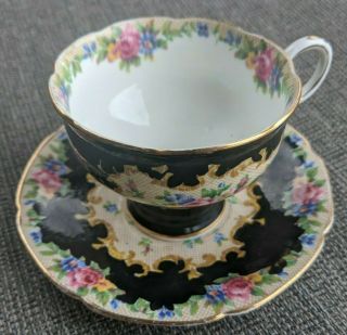 Rare Paragon Minuet Corset Tea Cup And Saucer Tapestry Rose Black