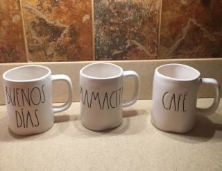 Rae Dunn Spanish Mugs " Buenos Dias,  Mamacita.  & CafÉ " Coffee Mugs