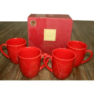 Nwt 2003 Lenox For The Holidays Red Rustic Berry Coffee Tea Mugs Set 4 Christmas