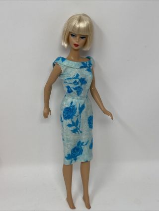 Vintage Barbie Clone Clothes Doll Outfit Turquoise Roses Sheath Dress