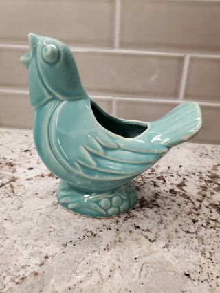 Vintage 1940 ' s McCoy Pottery Singing Song Bird Turquoise Planter 2