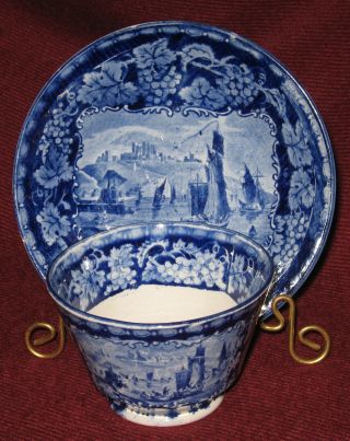 Early 19th Century Staffordshire Blue & White Cup And Saucer Cliffs Of Dover C