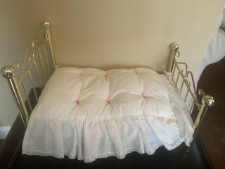 Vintage American Girl Samantha Iron Brass Bed,  Bed Pad,  Coverlet And Pillow