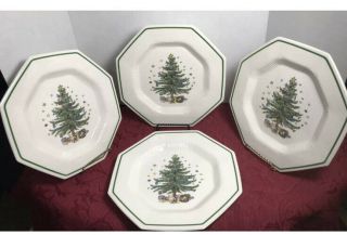 Vtg Nikko Christmastime Set Of 4 Porcelain Dinner Plates 10 - 3/4” Japan Octogonal
