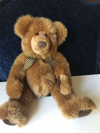 Geoffrey Russ Berrie Teddy Bear Plush With Plaid Neck Bow 13” No.  2807