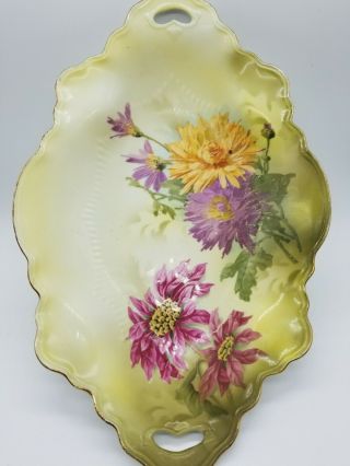 Antique Reinhold Schlegelmilch Rs Germany Porcelain Tray W/ Floral Decoration 42