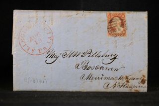 Pennsylvania: Allegheny City 1851 10 Folded Letter Cover,  Red Balloon Cds To Nh