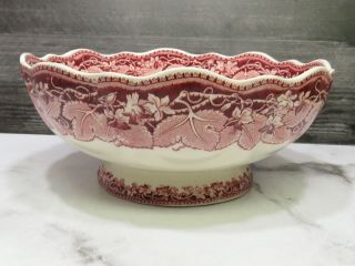 Masons Vista Pink Red Transferware Bruges Footed Pedestal Salad Serving Bowl 10 "
