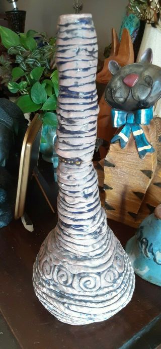 Long Neck Brutalist Art Pottery Weed Pot Vase Artist Signed Fabulous
