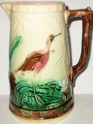 Early Antique Majolica Crane Type Bird Water/milk Pottery Pitcher