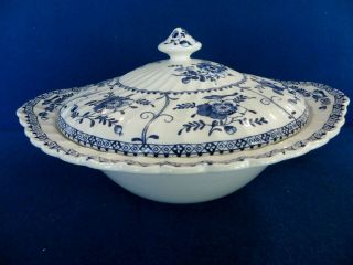 Rare Johnson Brothers Indies Blue Round Covered Vegetable Bowl England