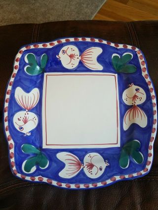 ☆☆ 4 - Solimene Vietri Italian Hand Painted Pottery Fish Square Dinner Plate☆☆