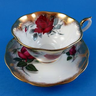 Royal Albert Deep Red Rose With Heavy Gold Tea Cup And Saucer Set
