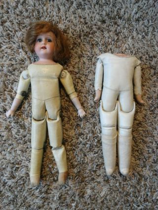 Vtg 2 Victorian Leather Jointed 12” Doll Bodies Morimura Head