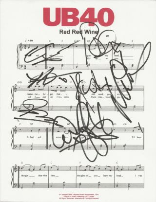 Ub40 Signed Red Wine Sheet Music Ali Robin Astro Earl Norman Mickey Jimmy