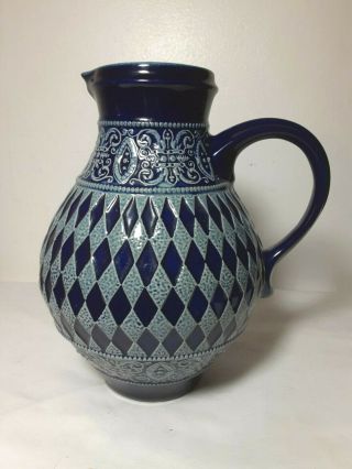 Vintage Marzi Remy Cobalt Blue Stoneware Wine Pitcher Water Jug Germany Diamond