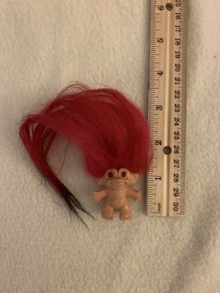 Vintage She 1964 Hi Pencil Topper Troll Doll Red Long Mohair Black Tips With Pin
