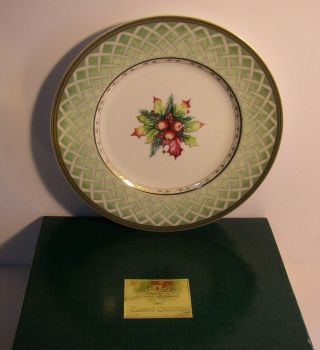 4 Pc Fitz And Floyd Winter Holiday Green Wreath Salad Plates