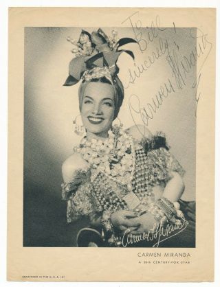 Carmen Miranda Autograph - Mid 1940 
