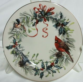 4 Lenox China Winter Greetings 8 " Salad Plates Cardinal Bird Holiday Mcclung
