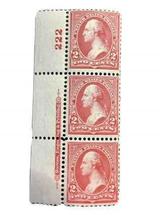 Us Stamp Sc 267 Washington 2 Cent Vertical Plate Number Strip Of 3 Mh Og Vf
