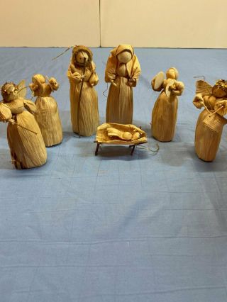 Corn Husk Dolls Handmade Set Of 7 Steinbach With Accessories Vintage Traditional