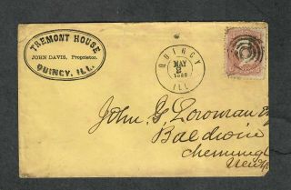 Us Sc 65 Advertising Cover May 2 1862 " Tremont House " Quincy Ill.