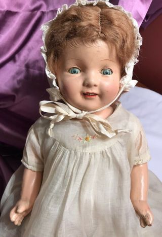 Antique 1920 ' s Composition Cloth Girl Doll Tin Sleepy Eyes 20 