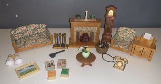 Sylvanian Families Living Room Furniture Set,  Fireplace And Accessories