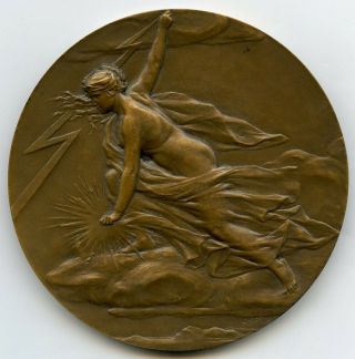 France Allegorical Electrical Engineering Bronze Art Deco Medal By Pillet