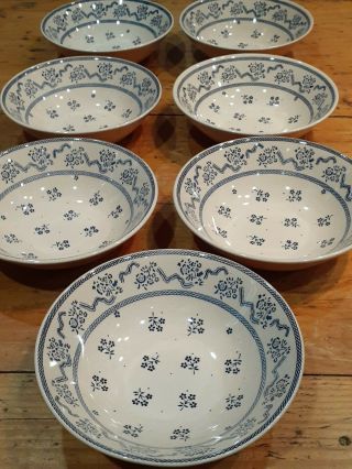 Set Of 7 Laura Ashley By Johnson Brothers Petite Fleur Blue Cereal Bowls 6.  5”