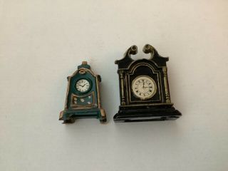 Two Vintage Miniature Dolls House Metal Mantle Clocks