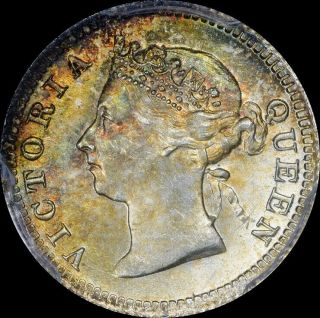 1901 Hong Kong 5c Five Cent Pcgs Ms 66 Toned Silver 5c Queen Pcgs Gold Shield