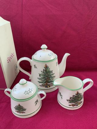 Spode Christmas Tree 3 Piece Tea Set S3324 - Tea Pot,  Sugar,  Creamer