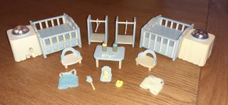 Sylvanian Families Twins Baby Blue Cot Bedroom Lights & Furniture