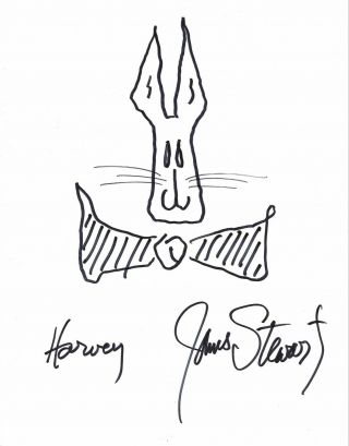 James Stewart Signed 8x10 Harvey Sketch Jsa Loa Jimmy Stewart Gem