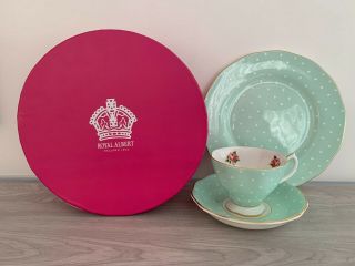 Royal Albert Polka Rose Vintage 3 - Piece Tea Set Cup Saucer Plate Bone China