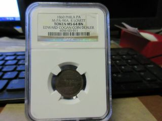 1860 Phila Pa / Edward Cogan Coin Dealer / By R.  Lovett M - Pa - 90a Ngc Ms 64bn