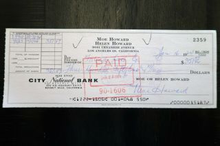 Moe Howard Three Stooges Signed Check.  100 With Letter From Daughter.