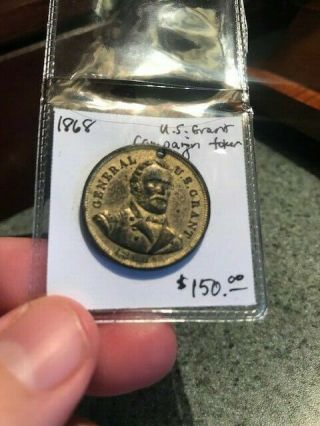 Vintage Old Rare 1868 General Ulysses S.  Grant Political Campaign Token Coin