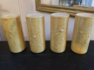 Vintage Set 4 Ceramic Pottery Nude Women Vase Cups Barware 1950 