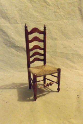 Vintage 4 " Miniature Dollhouse Rush Seat Ladder Back Chair Signed D I Asay Nj