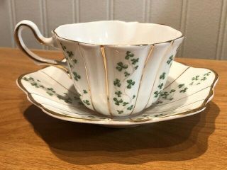 Royal Tara Irish Gold Strips Clover Leaf Pattern Tea Cup and Saucer Set - 3