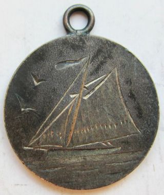Pictorial Love Token Sailboat W/birds & Initials E.  K.  On Dime Size