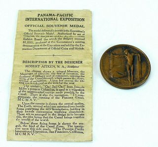 1915 Panama Pacific Exposition Bronze Medal Hk - 400 With Envelope