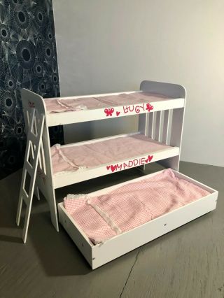 18 " Doll Wooden Bunk Beds With A Rolling Trundle That Can Go Under The Bed