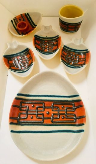 Vintage Mcm Scheurich Keramik Set 4214/18 West Germany Pottery Fat Lava Retro